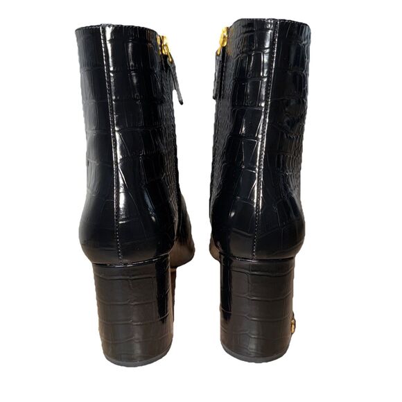 Tory Burch  Brooke Size 8 70 MM Leather Booties Croc Embossed Perfect Black $498 - Picture 5 of 14